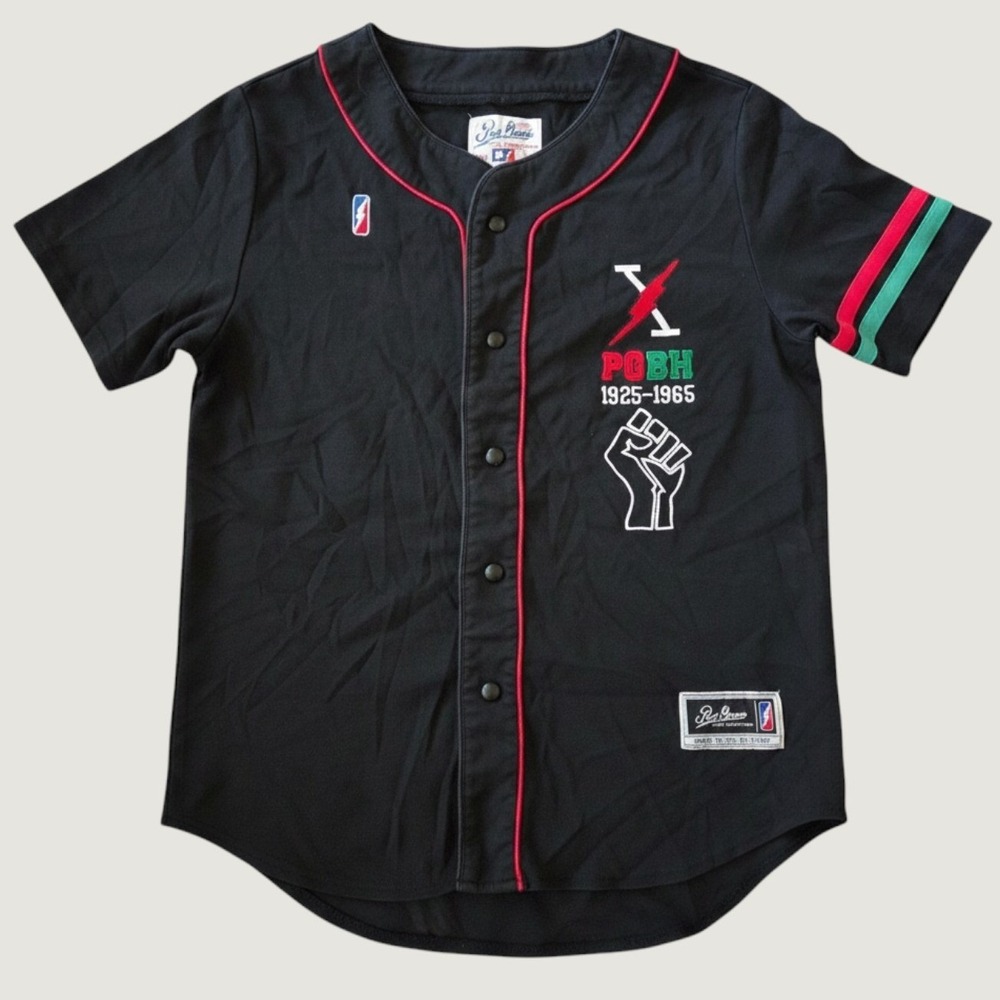 Post Game Malcolm X By Any Means Baseball Jersey Black Mens 2XL PGBH 1925-1965